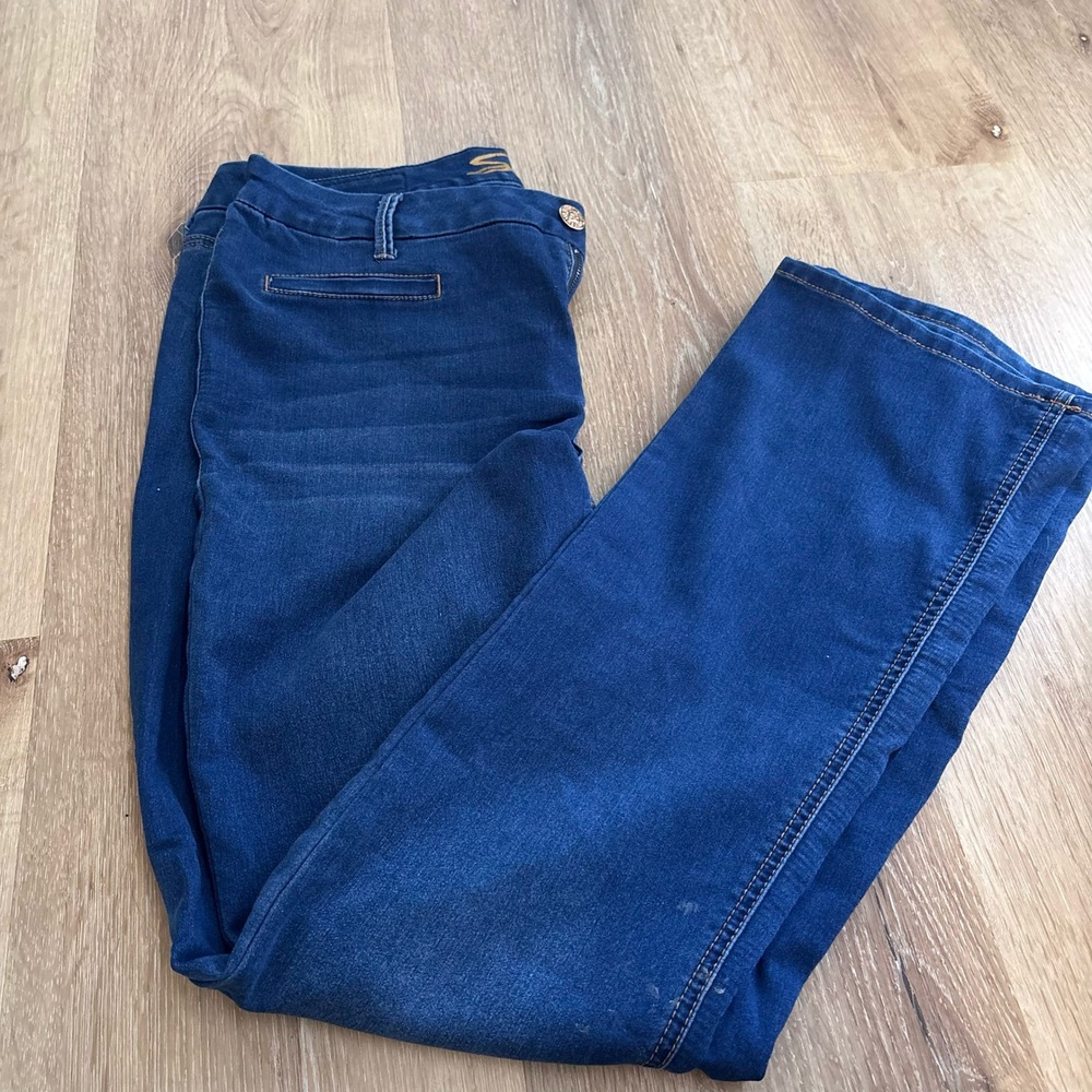Seven7 Women Flare Jeans Dark Wash Blue Denim Mid Rise Size 12